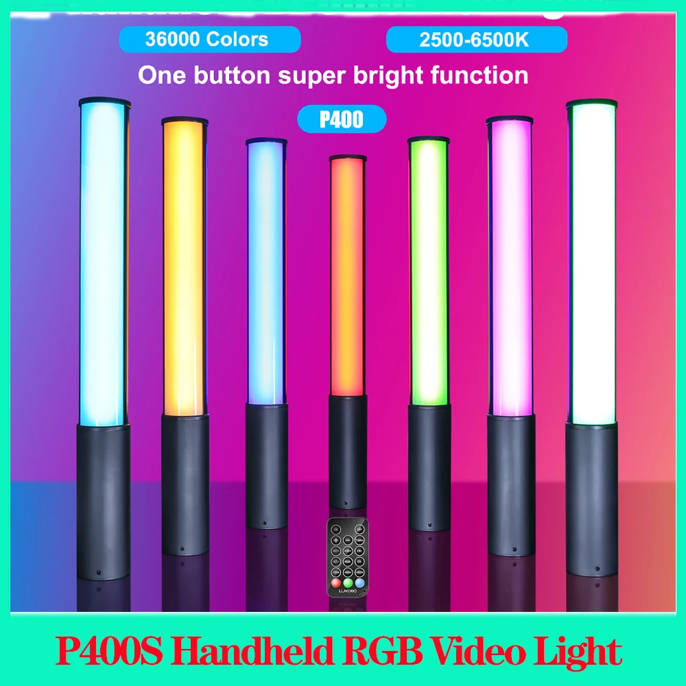 LUXCEO P400S Portable Handheld RGB Video Light LED with Battery 2500-6500k 36000 Colors Photography Lighting for Youtube Vlog