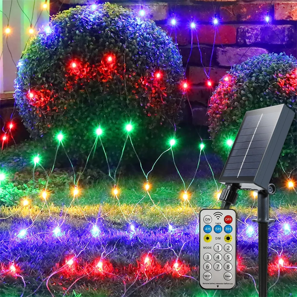 

Solar Power Net String Light 8 Modes 1.5MX1.5M 3X2M Holiday Indoor/Outdoor Decoration for Christmas Tree,Fence,Roof