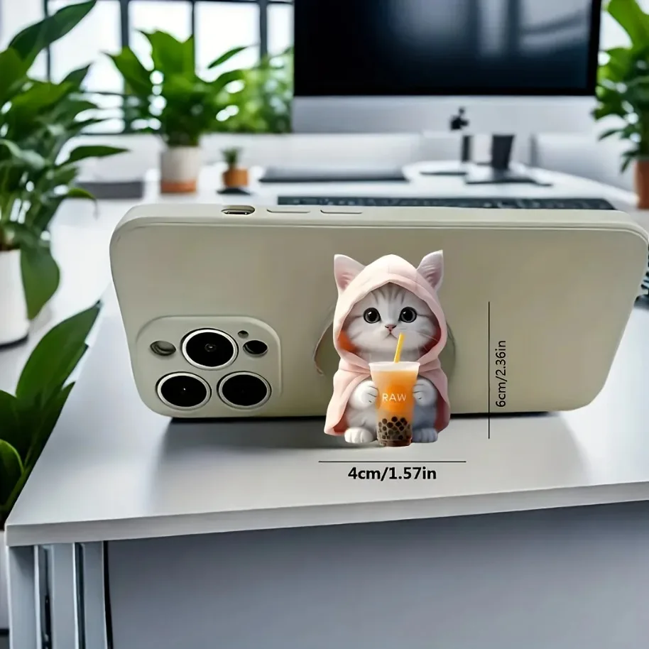 1pc mignon bulle thé chat support de téléphone pour iPhone 17-12 acrylique Portable support Mobile extensible pliant poignée support anneau doigt