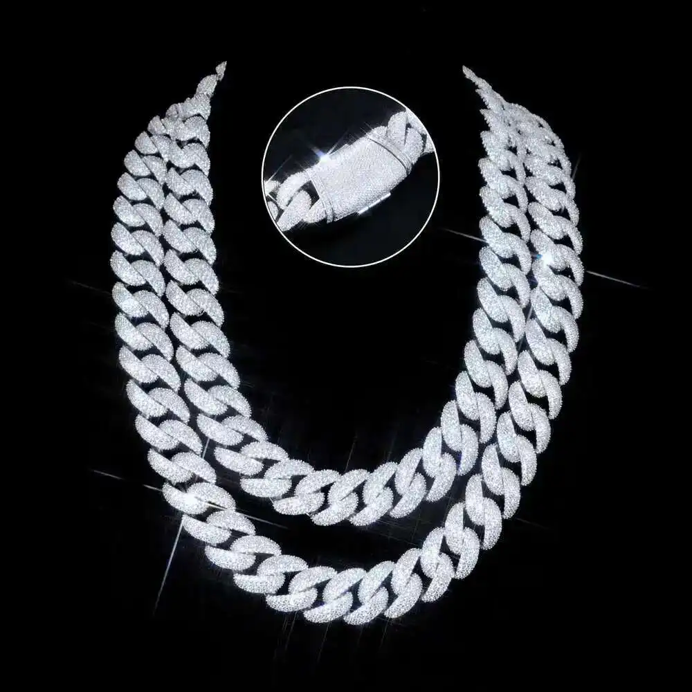 

Selling 925 Silver 18mm Vvs Moissanite Diamond Cuban Link Chain Custom 18k Gold Iced Out Necklace Bracelet