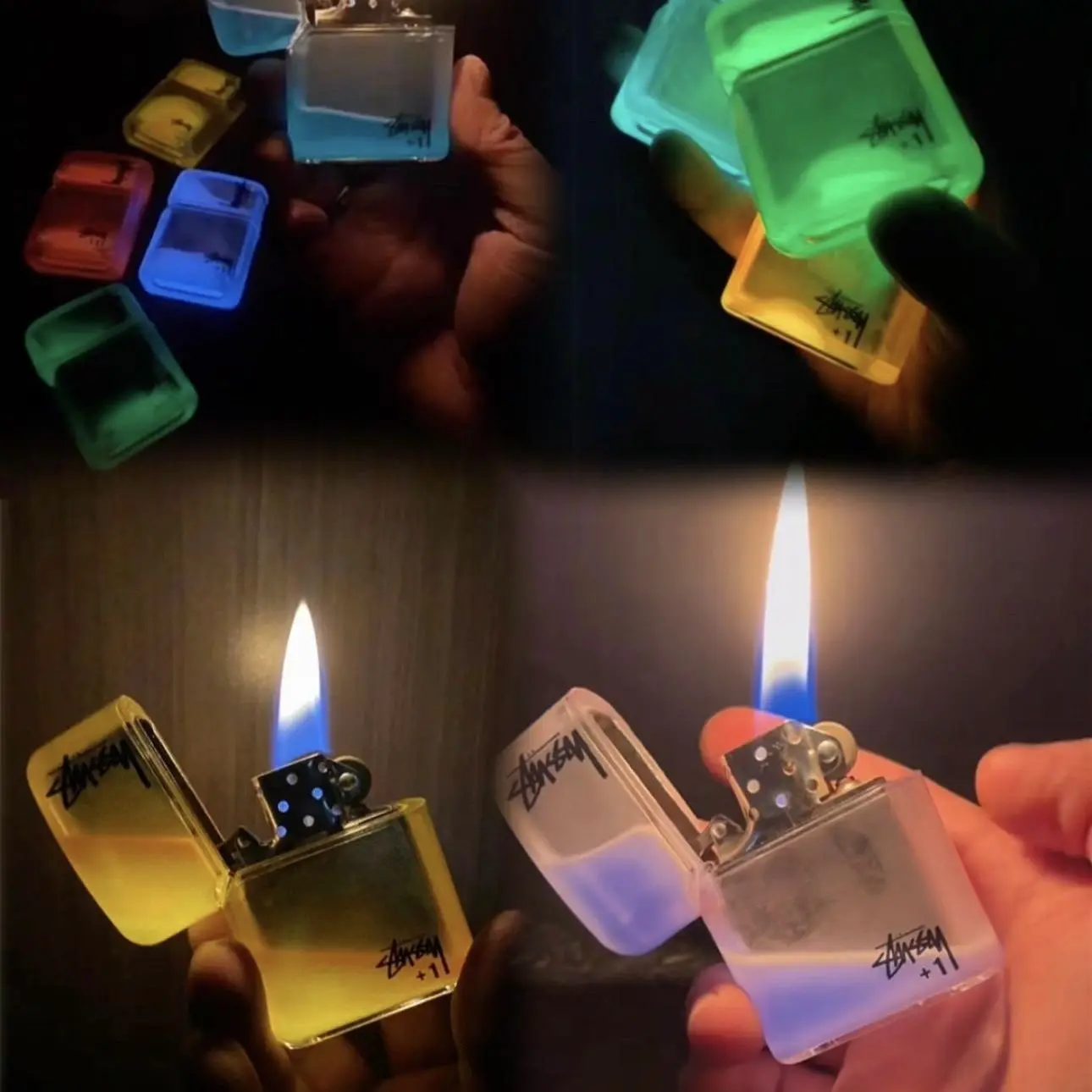 Glow-in-the-Dark Quicksand Coal oil Lighter – Retro Flint Wheel Ignition, Transparent Frosted Shell, Cool Streetwear Style