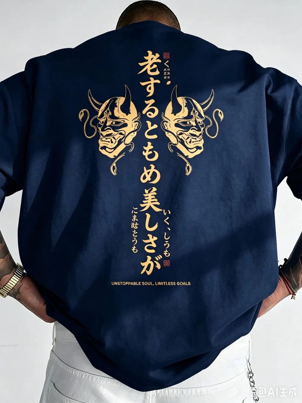 Japanese-style Mask Pattern 3D Print Quick-drying Breathable Men's T-shirt Daily Outdoor Sports Party Casual Relaxed Trendy Top.