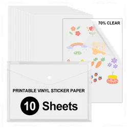 Papel adhesivo de vinilo imprimible transparente, papel de copia autoadhesivo impermeable para impresora de inyección de tinta, 10 hojas, A4, oro blanco brillante