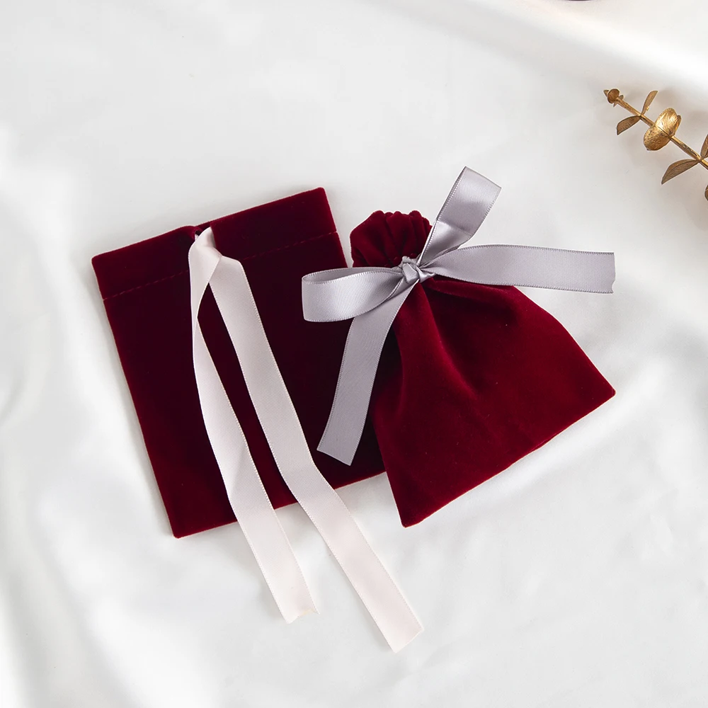 10Pcs Burgundy Jewelry Velvet Bag For Rings Earrings Stud Pendant Bracelet Phone Packaging Pouch Wedding Favors Pocket Organizer