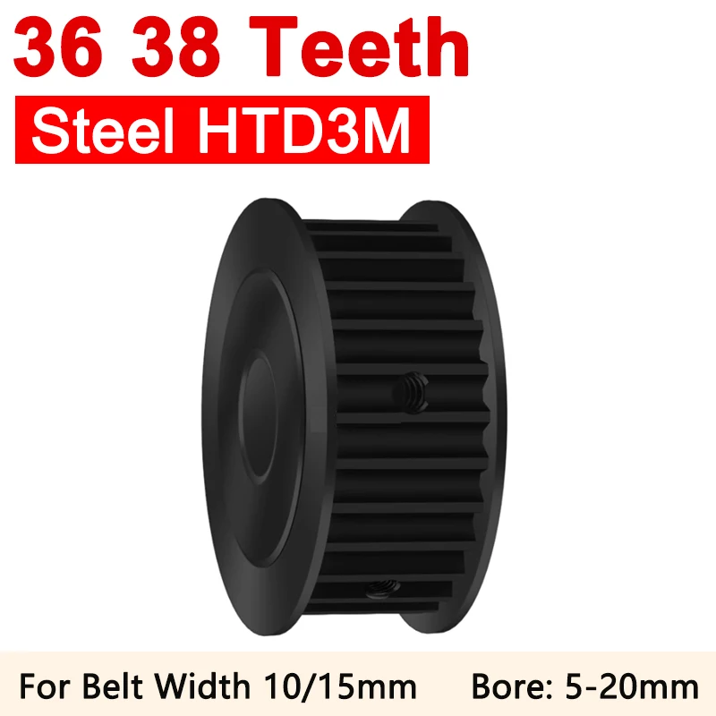 1pcs HTD3M Steel Timing Pulley 36 38 Teeth Synchronous Wheel Teeth Width 11/16mm Bore 5 6 6.35 8 10 12-20mm Drive Belt 36T 38T