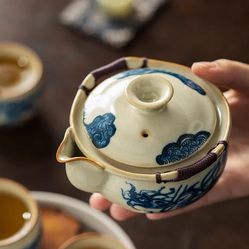 Imagem -04 - Kiln Cha Wan Tea Cup Pote de Mão Azul e Branco Fabricante de Chá Chinês Kungfu Padrão de Imitação Yuan Dragão Azul e Branco ru