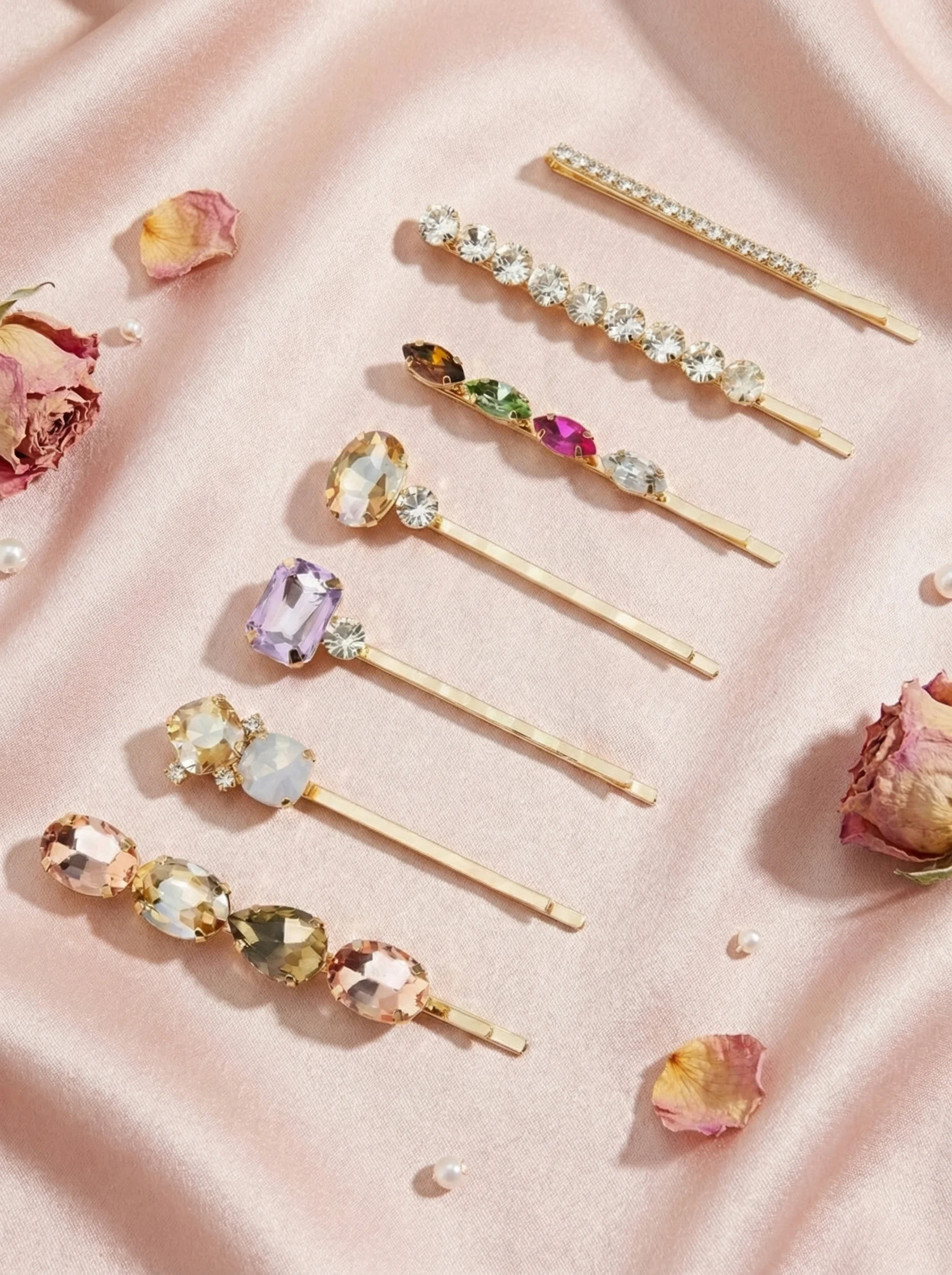 Buntes Kristall-Strass-Haarnadel-Set Luxuriöse Geometrische Haarspangen für Frauen und Mädchen Tägliche Party-Accessoires Haarklammern