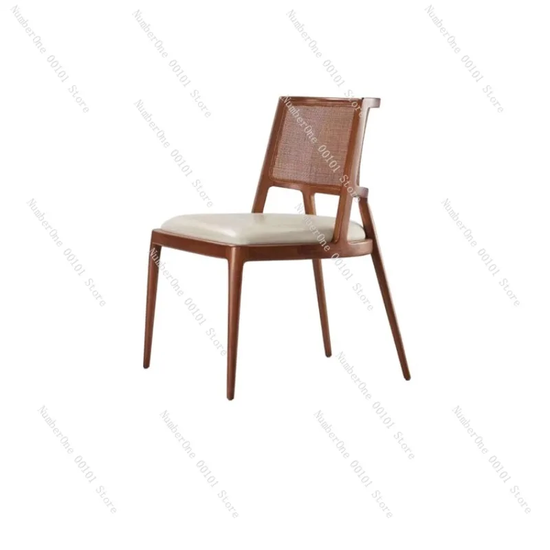 Elegant Vintage Solid Wood Dining Chair Wabi Sabi Style Upholstered Leisure Rattan Chair Nordic Designer Seating Minimalist