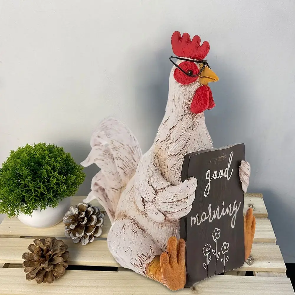 Funny Resin Craft Good Morning Hen Ornaments Unique Cute Lying Chicken Statue Cartoon Sitting Chicken Ornaments Home Decor