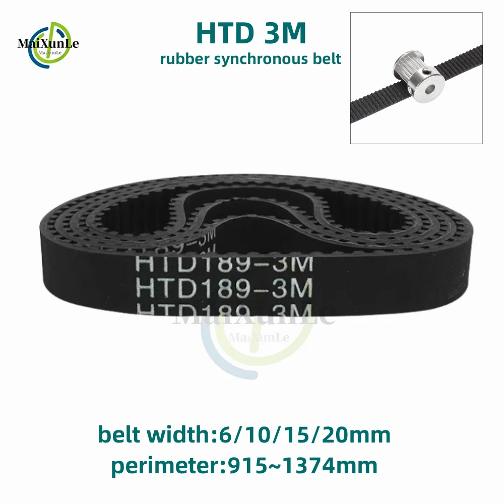 

HTD 3M Synchronous Timing belt width 6/10/15/20mm length 915/939/945/954/957/960/966/1002/1014/1026~1374mm Rubber closed Belt