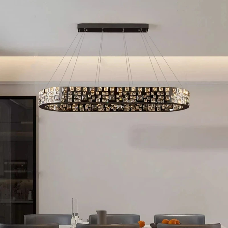

Crystal Modern black CeilingChandeliers For Dining Room Hanging Light Fixture Pendant Light Lamps For Living Room Indoor Light