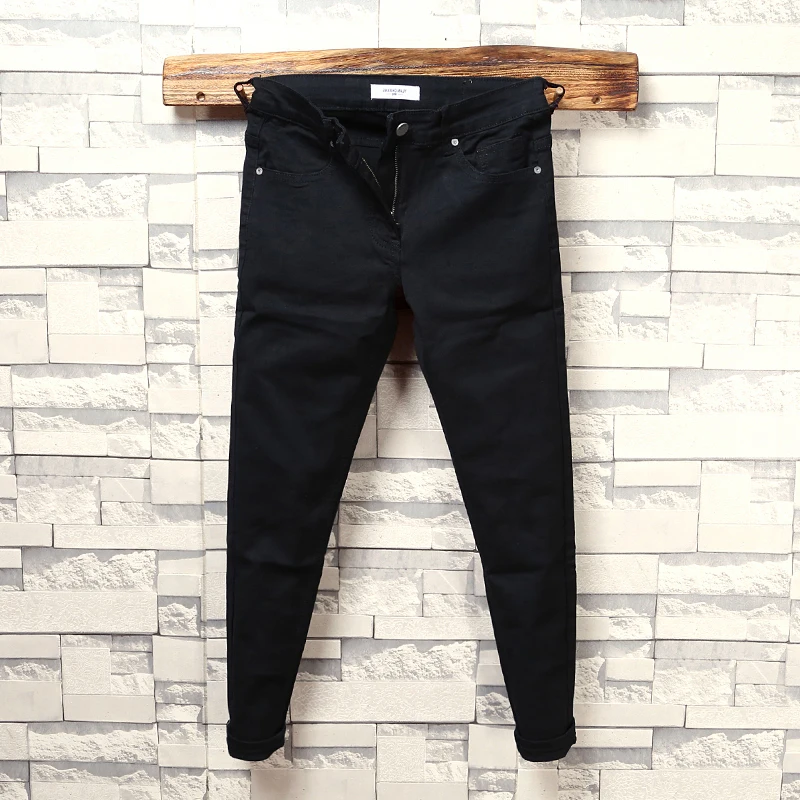 

Trendy Black Versatile Slim Fit Nine-Piece Jeans Men's Trendy Spirit Boy Elastic Slim Leggings Casual Summer Jeans