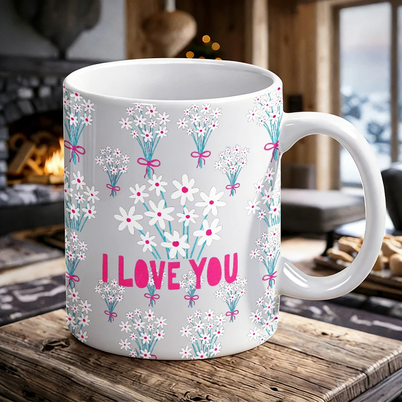 

'I LOVE YOU' Bouquet Confession Ceramic Mug, Coffee Mug, Milk Mug, Office Tea Cup, Drinking Cup, Fade-Resistant,Gift for Friends