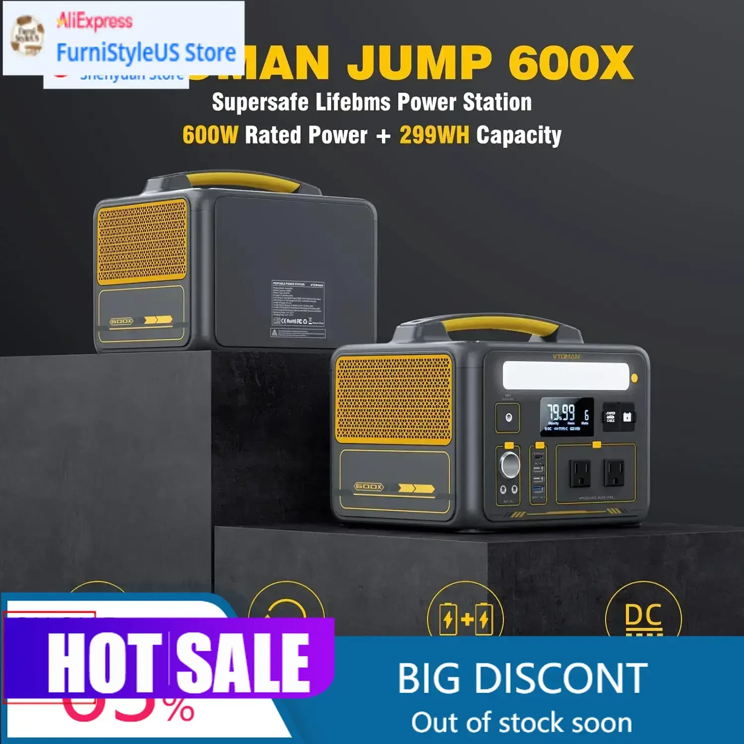 

Home Emergency Generator Curated Jump 600X Portable Power Station, LFP Battery Powered Generator With 2x 600W AC Outlets (Surge