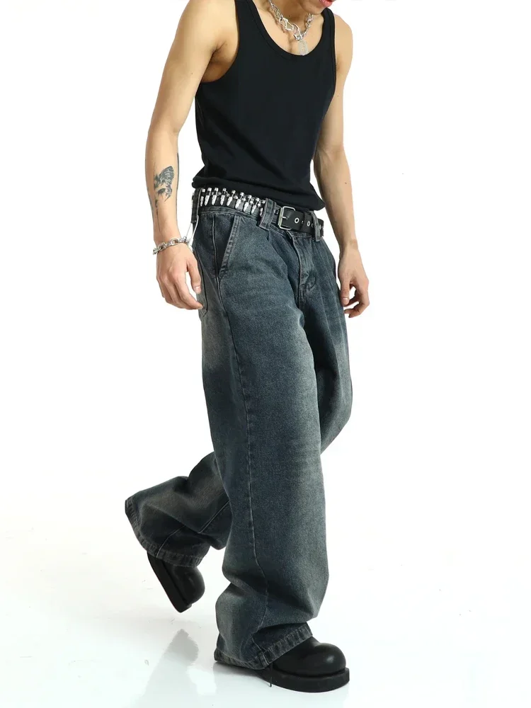 Vintage Jeans Men Baggy Hip Hop American Punk Style High Street Washed Denim Trousers All-match Advanced Full Length Autumn Chic