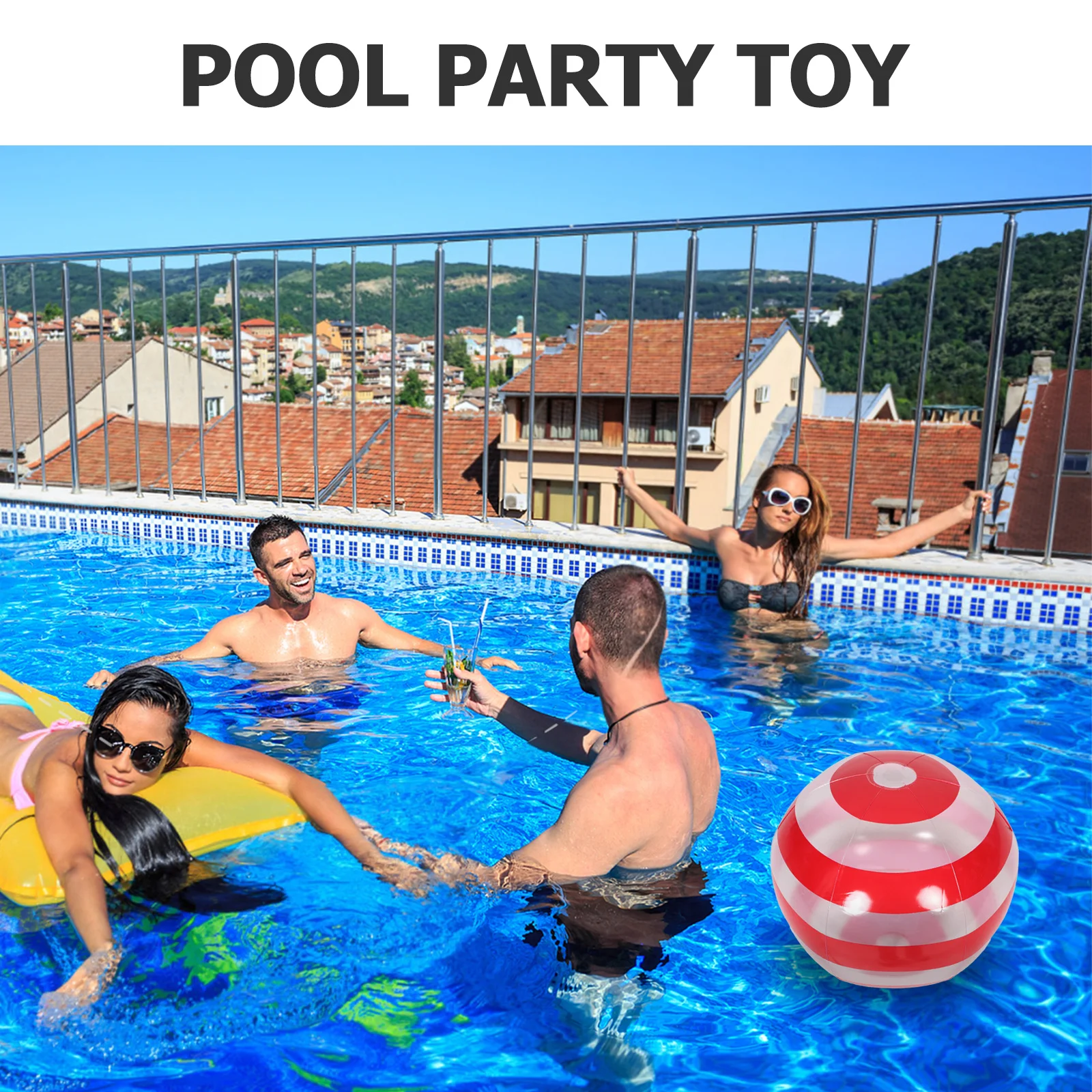 Pallone da spiaggia gonfiabile Design a strisce trasparenti per feste estive in piscina Divertimento per famiglie all'aperto Parco giochi per bambini Evento di nozze