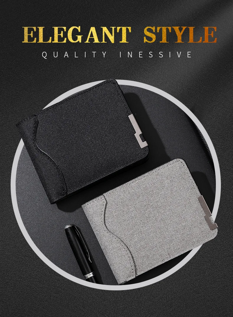 Men's And Women's Slim Fit Double Fold Canvas Wallet With Metal Decoration, Casual Denim Style Cash And Card Wallet