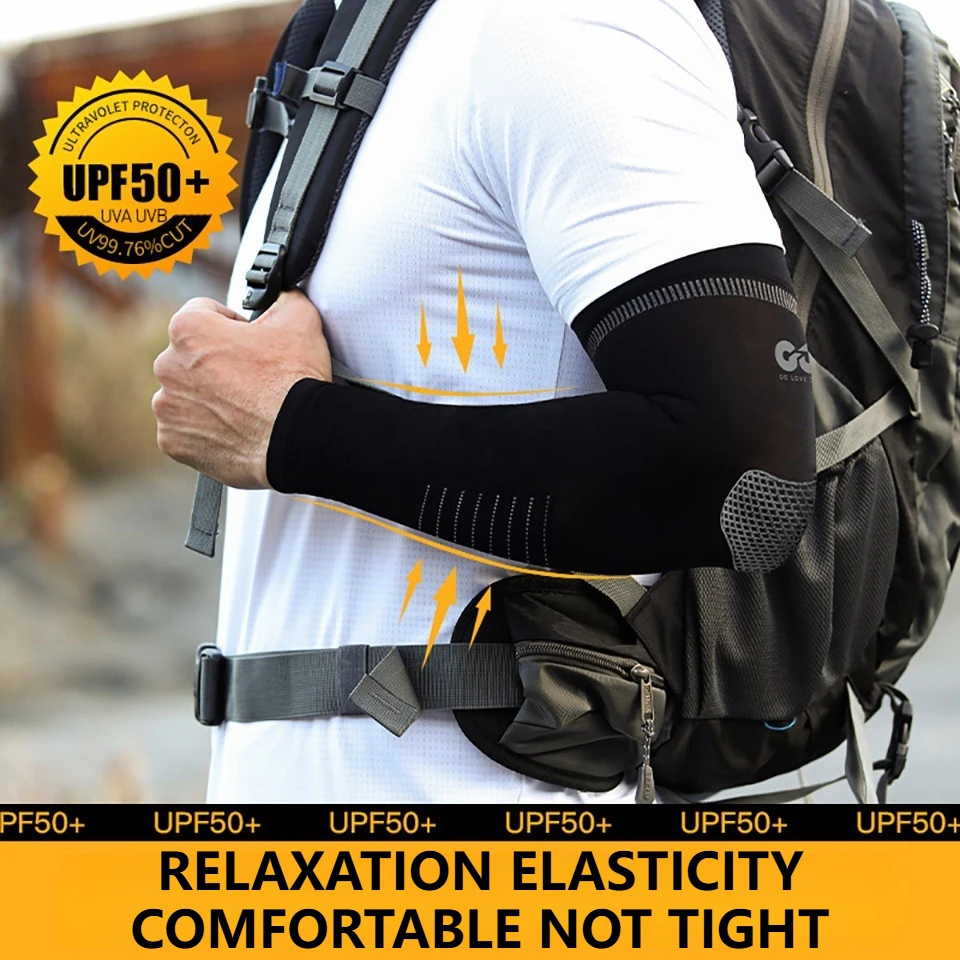 NOFOXO Men's Cycling Sun Protection Arm Sleeves Ice Silk Sunscreen Quick-drying Cooling Sleeves Cover UV Resistant Outdoor