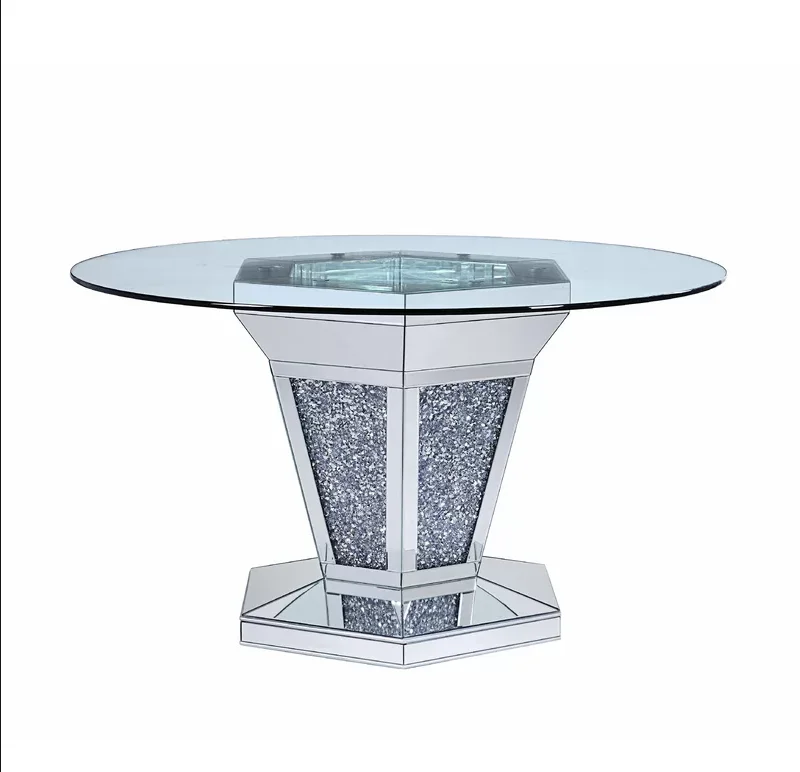 

bv-Modern Mirrored Round Dining Room Diamond Insert Restaurant Table for Home Hotel Wedding·