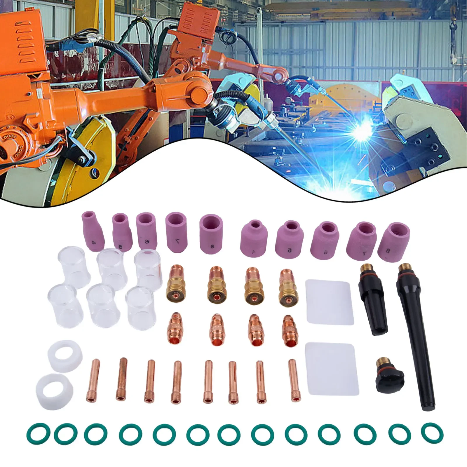 TIG Welding Torch Accessories Kit 49 Pieces with For Stubby Gas Lens and Glass Cups Compatible with WP17 WP18 WP26