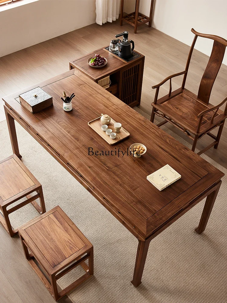 Tea table solid wood new Chinese style full tenon and mortise North American black walnut large board tea table meeting guests