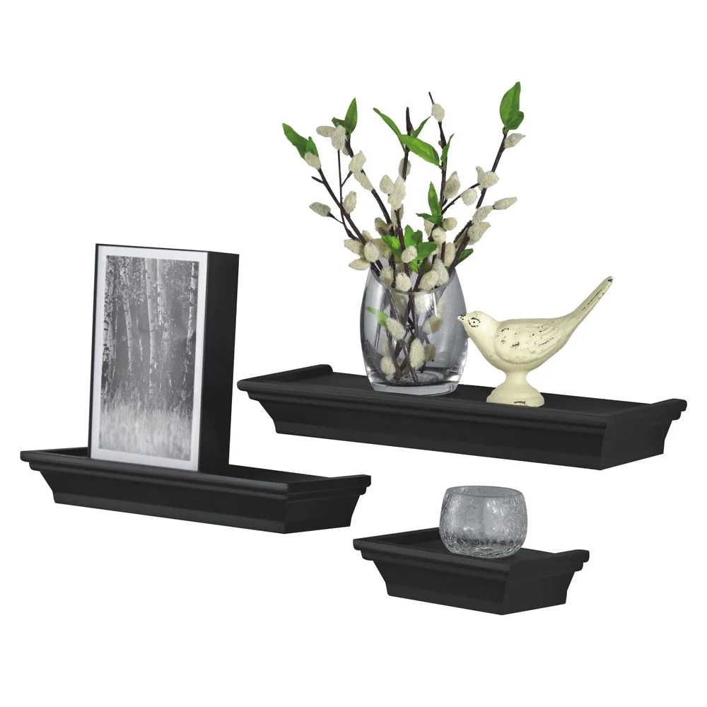 2 Pack Floating Shelves Set 3PC Black Wall Mounted Display Storage Sturdy Home Office Decor Gift Indoor Use