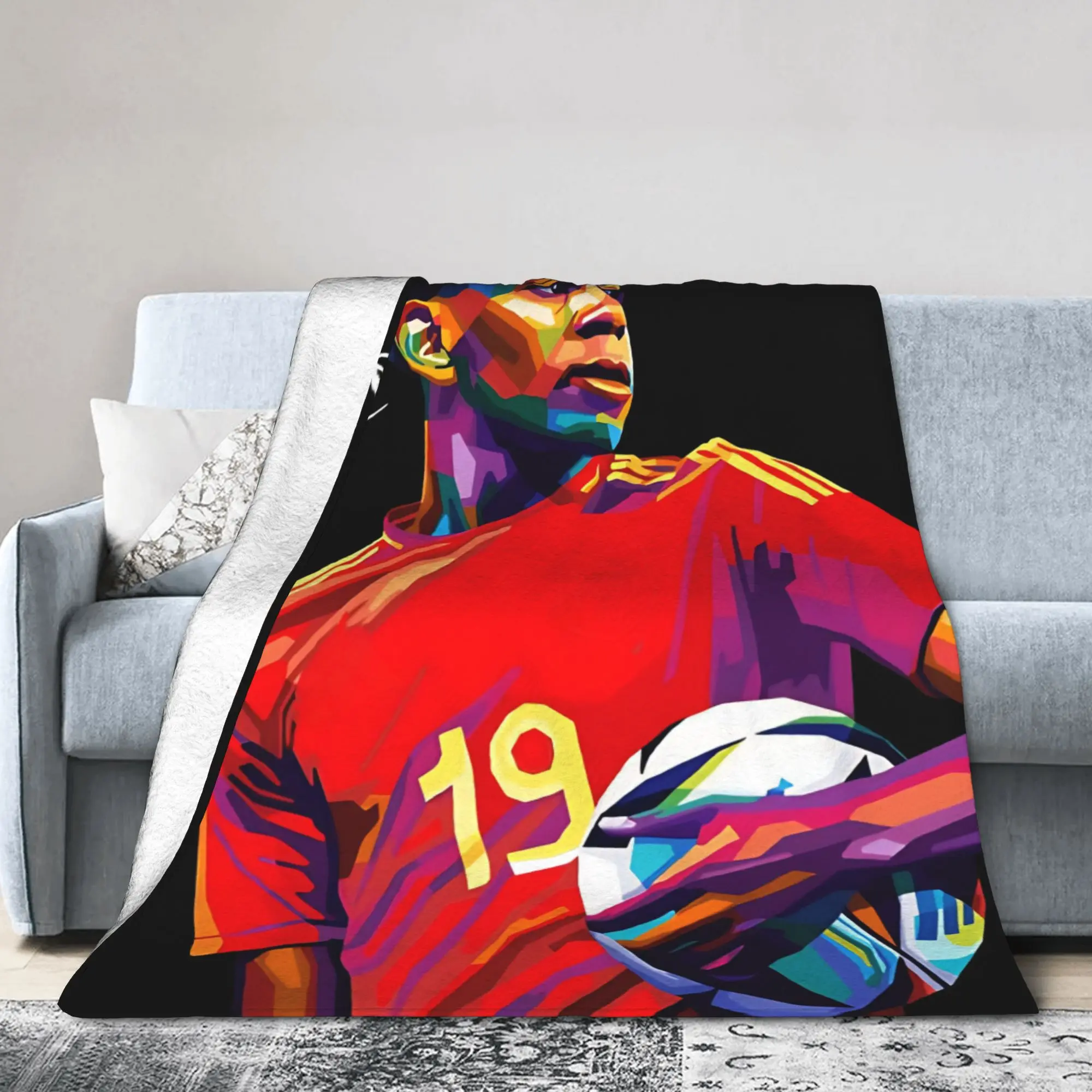 Lamine Y-Yamal Knitted Blankets Number 19 Football Fuzzy Throw Blankets Summer Air Conditioning Printed Lightweight Bedspreads