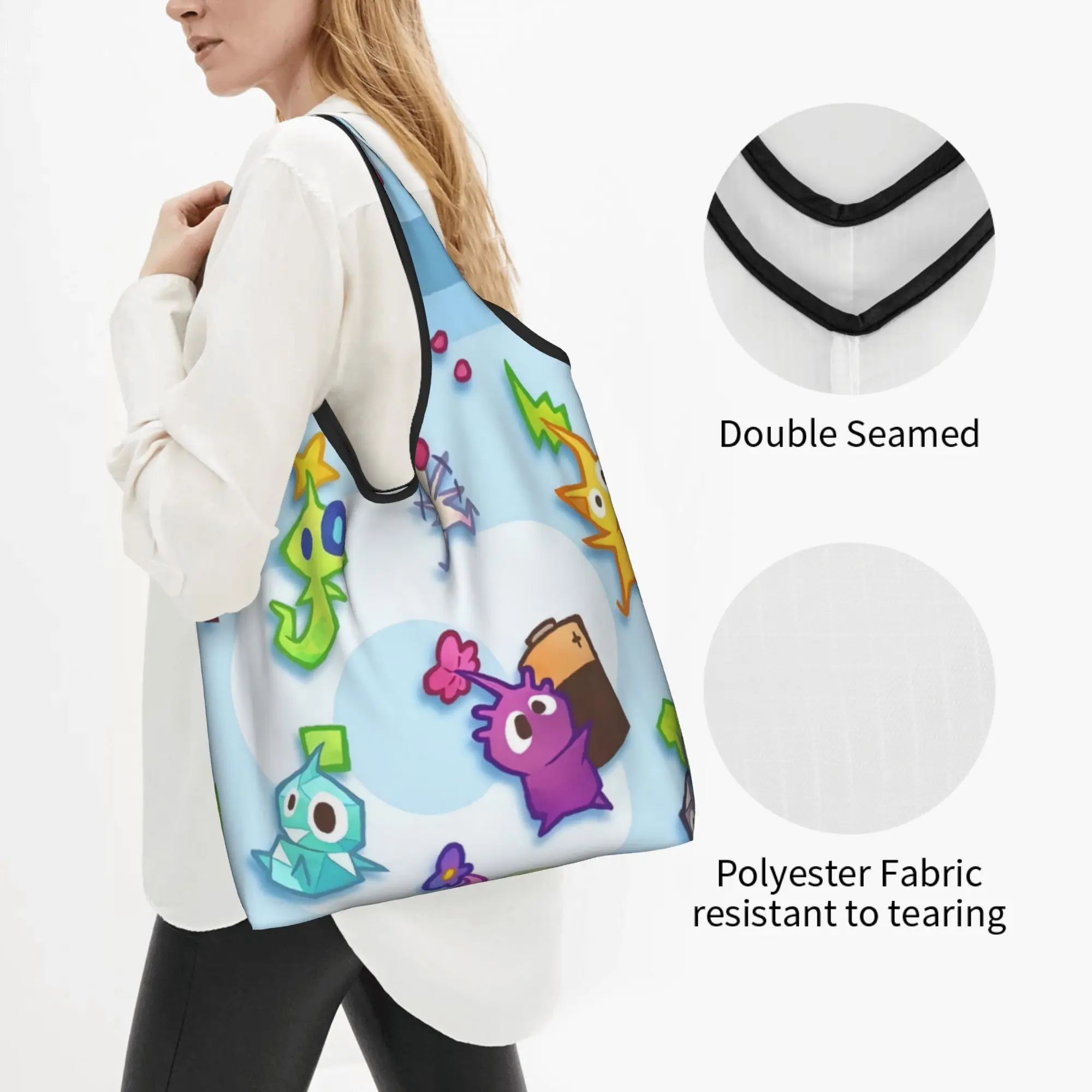 Pikmins 4 Grocery Shopping Bag Funny Shopper Shoulder Tote Bag Big Capacity Cartoon Pikmins Strategic Video Games  Handbag