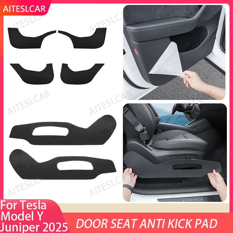 AITESLCARFor Tesla  Model Y Juniper 2026 Car Door Anti Kick Pad Protection Side Mat Stickers Leather Interior Styling Accessorie