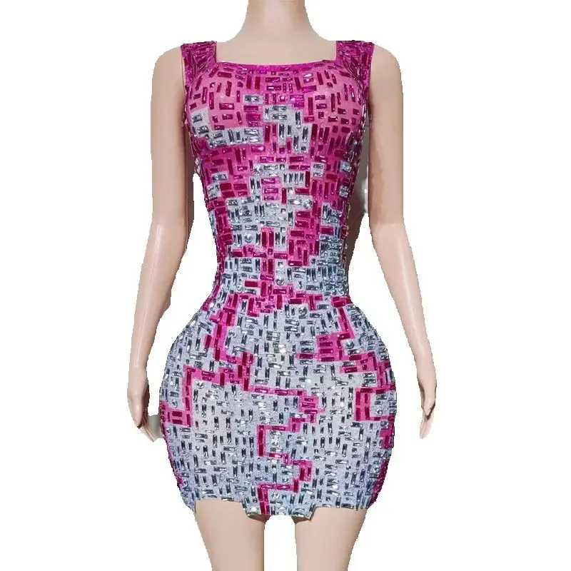 Neue Voller Strass Party Kleid Frauen Feiern Abendkleider Nachtclub Bar Festival Outfit Bühne Leistung Tragen XS10127