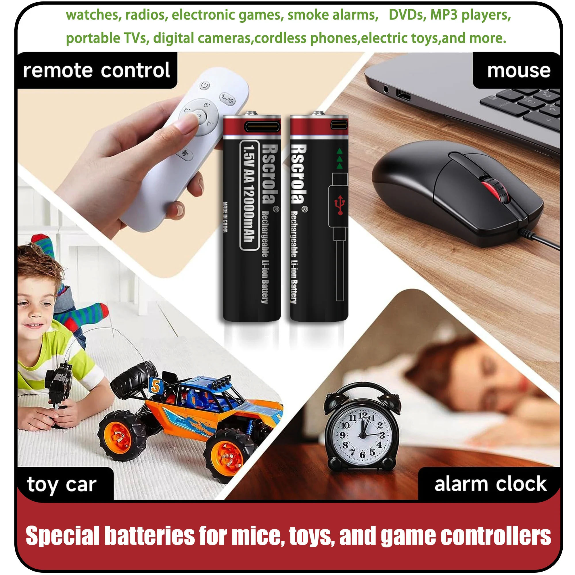 New AA 12000mAh+AAA 6800mAh Rechargeable Batteries Lithium-ion 1.5V AA Rechargeable Batteries 1.5V AAA Battery with USB-C Cables