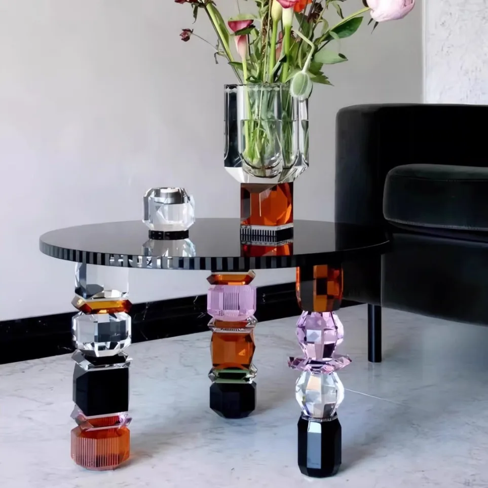 YFY European light luxury crystal table, sofa side table, living room color round crystal small coffee table