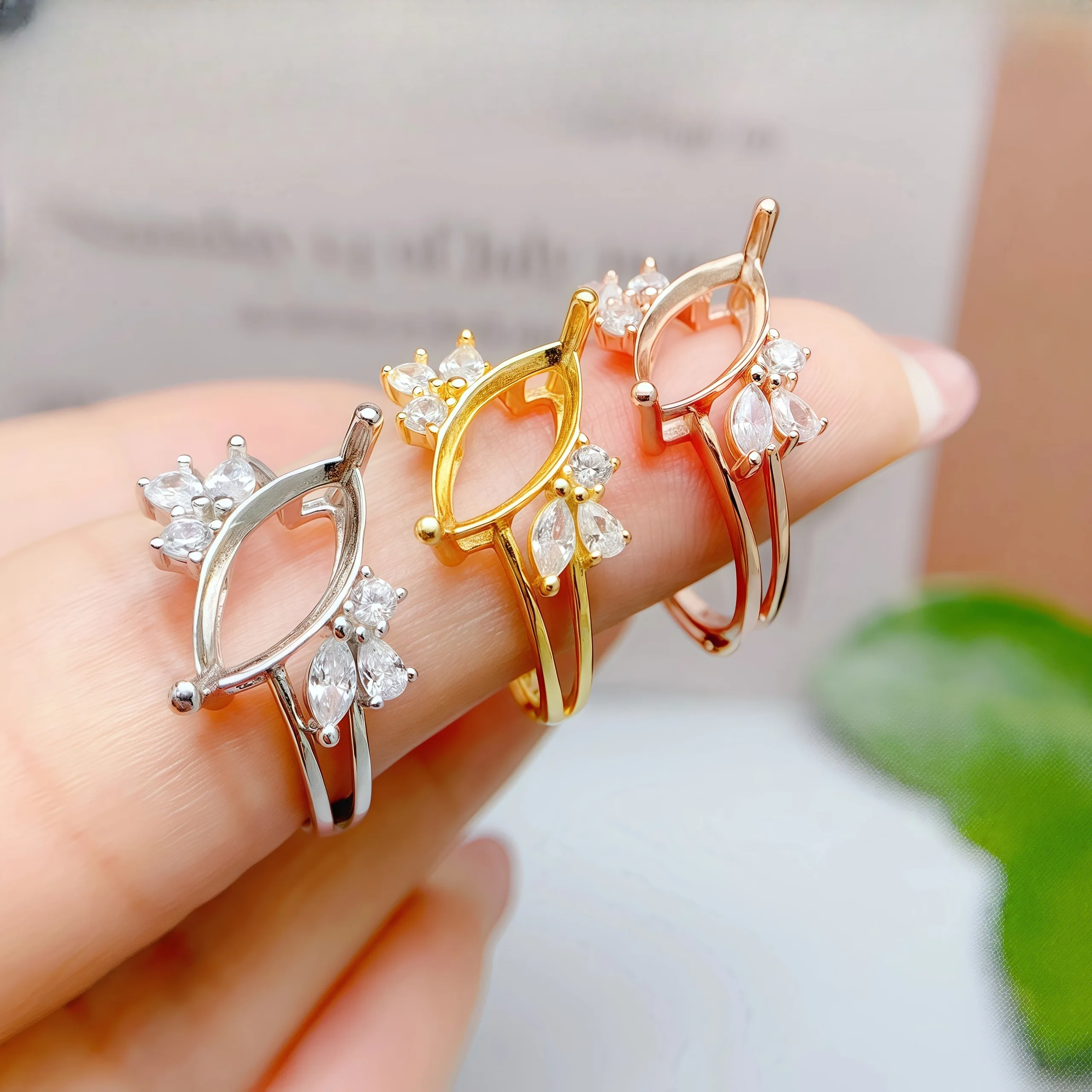 Setting 4*8/5*10/6*12mm Horse Eye Stone S925 Sterling Silver Ring Holder DIY Empty Support for Women Fine Fashion Charm Jewelry