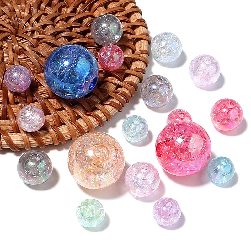 10pcs Acrylic Crackle Round Bead Mixed Color Loose Spacer Beads for Jewelry Making DIY Bracelet Necklace Accessories Materials