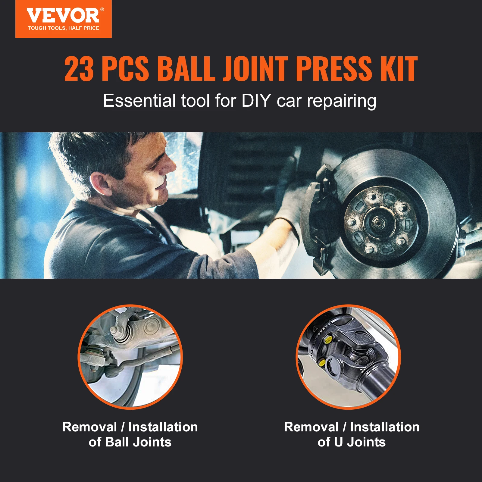 VEVOR Ball Joint Press Kit 23 pcsTool Kit C-press Ball joint Remove and Install Tools for Most 2WD and 4WD Cars Repairing