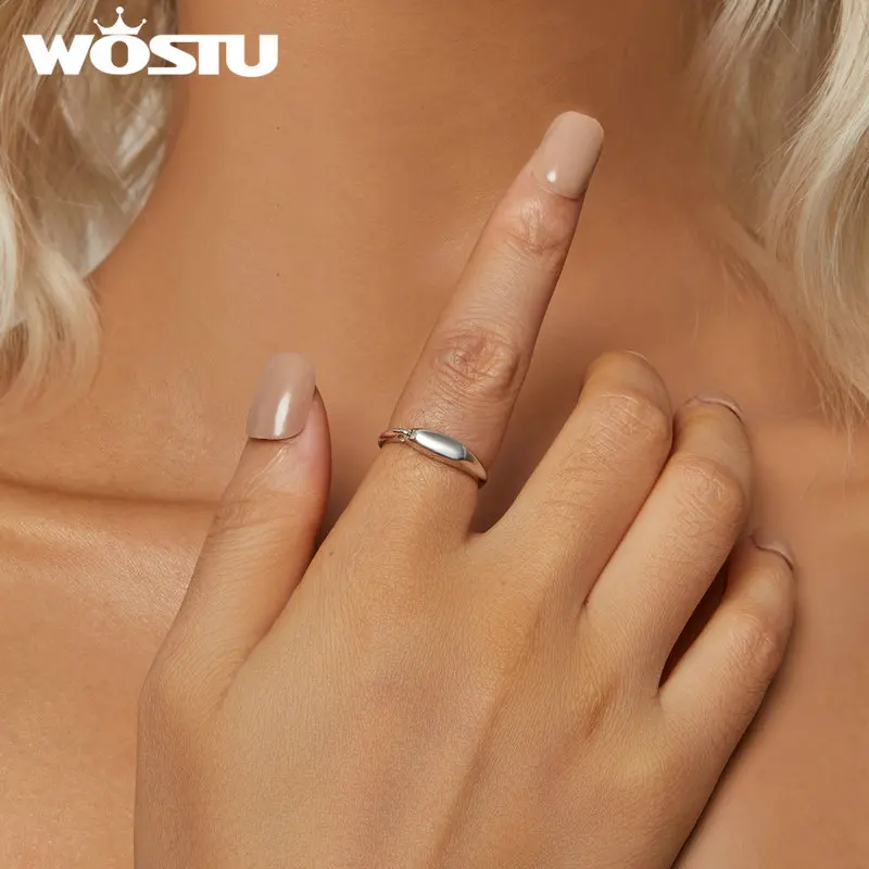 Wostu Sterling Silber einfache ineinandergreifende Ring plattiert Weißgold Schnalle verbunden Fingerring Original für Frauen Party Geschenk