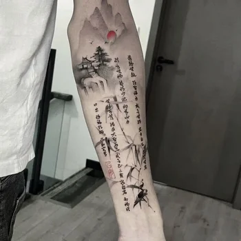 Bitkisel Çin Manzara Geçici Dövme Sanatı Sahte Dövme Kalıcı Dövme Etiket Kol Su Geçirmez Çıkartmalar Tatuajes Temporales