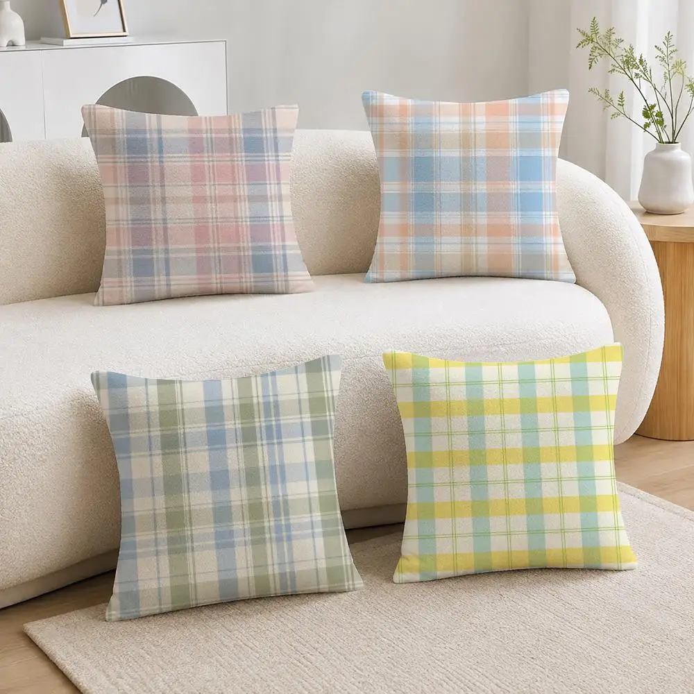 Classic Textile Surface Design Plaid-Gingham-Stripes Soft Plushs Fluffy Throw Pillow Cases for Sofa Bedroom Home Decor