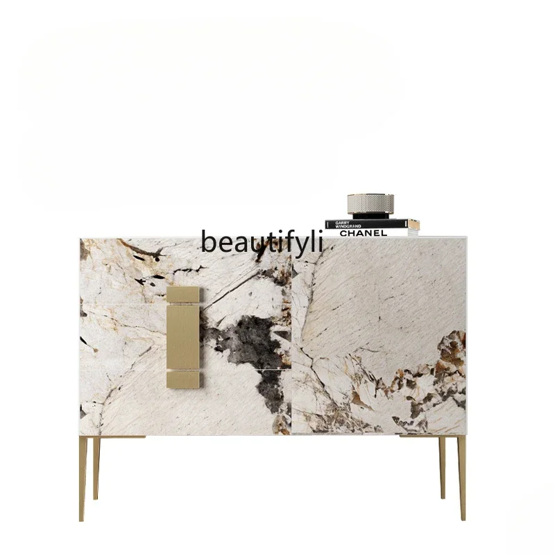 

Rock slab dining side cabinet modern simple Italian light luxury entrance restaurant locker living room solid wood tea cabinet