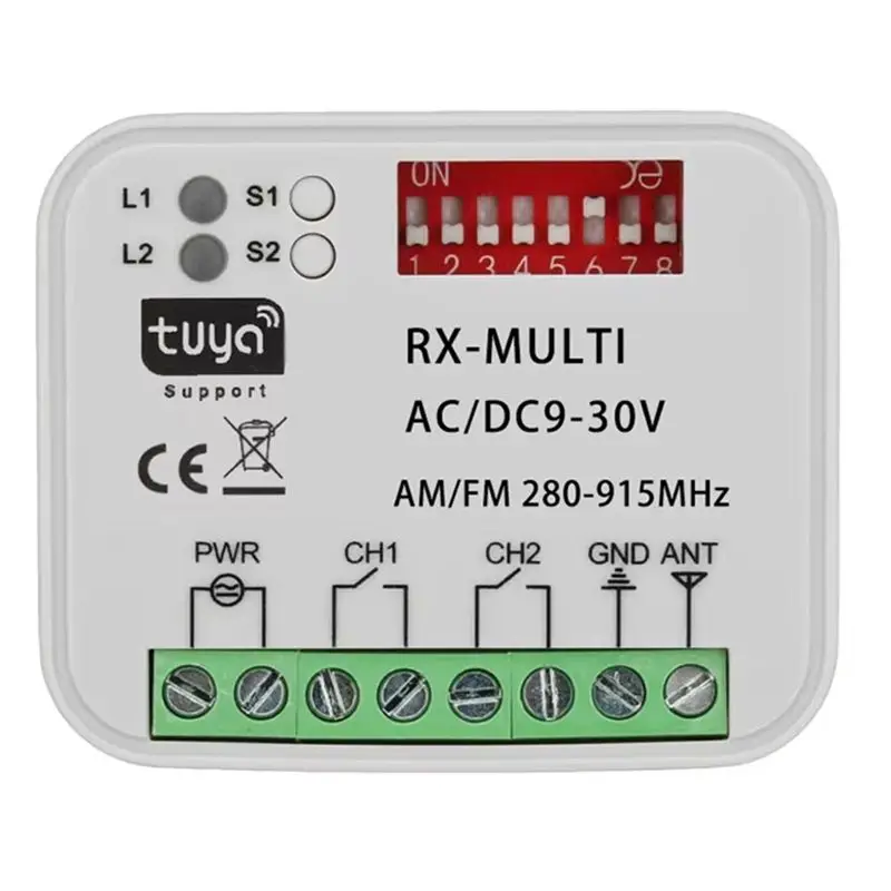 Tuya Wifi 2CH Universal Garage Door Gate Receiver Multi Frequency 280-915Mhz Remote Control Switch 9-30V-Y41A