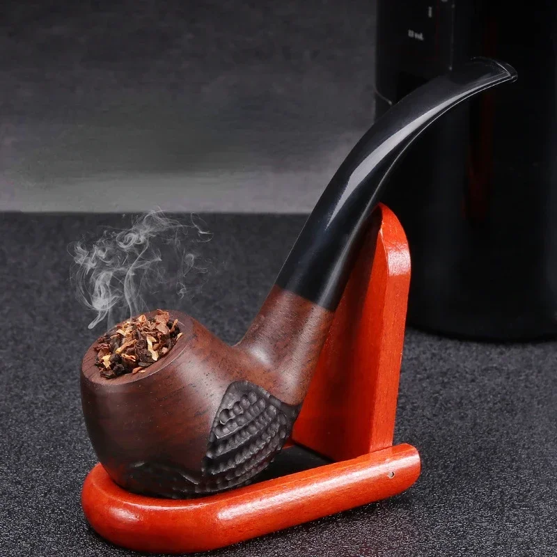 

New Handmade Black Sandalwood Smoker Smoking Tobacco Pipe Root Smoking Pipes Bent Design for Men 9mm Flue Filter Pipe