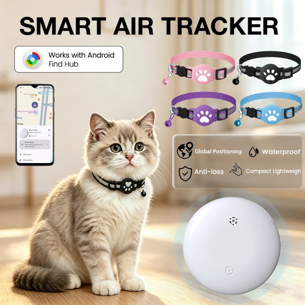 

Smart Pet Tracker Collar Lightweight Adjustable Works with Google Find Hub Anti Lost GPS Locator Tag for Cat Kitty Outdoor Daily