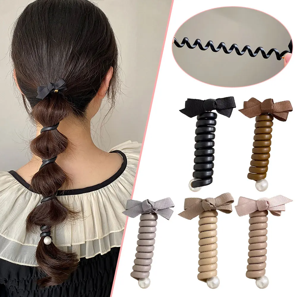 Plastic Telephone Wire Hair Bands Gift Pearl Bowknot Braided Hair Weaving Artifact Hairstyle Tool Hair Accessories Women