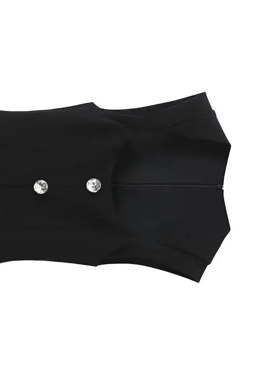 

HH женский однобортный короткий комбинезон без рукавов с квадратным воротником и кристаллами на молнии, женские облегающие модные шорты