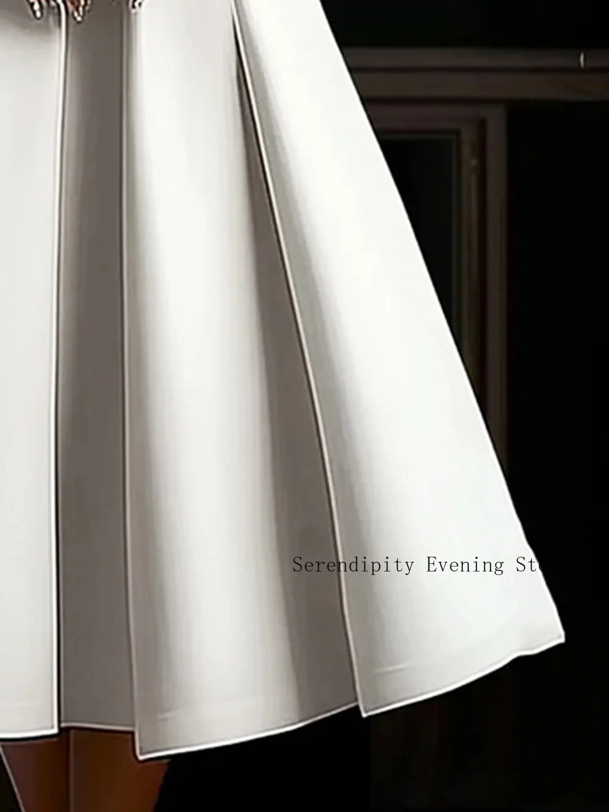 Maßgeschneiderte A-Linien-Kleider für die Brautmutter für Hochzeiten 2026 – Kristallbesetztes, drapiertes Abendkleid, Midi, formelle Ball- und Partykleider – Detail 3