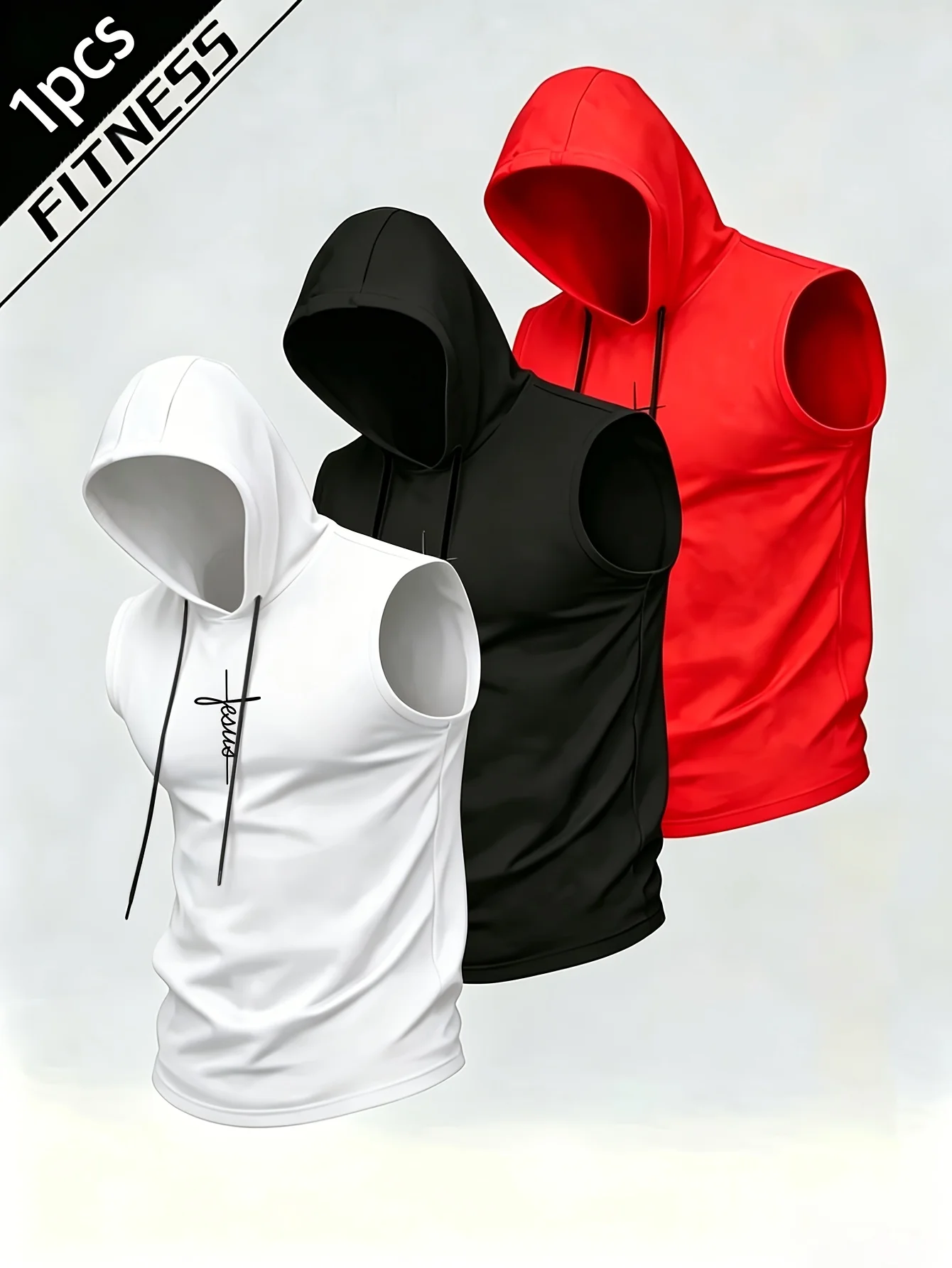 1PCS Men's Sleeveless Hooded Tank Top Quick Dry Breathable Gym Fitness Vest Multi-Color All-Season for Workout Casual Use