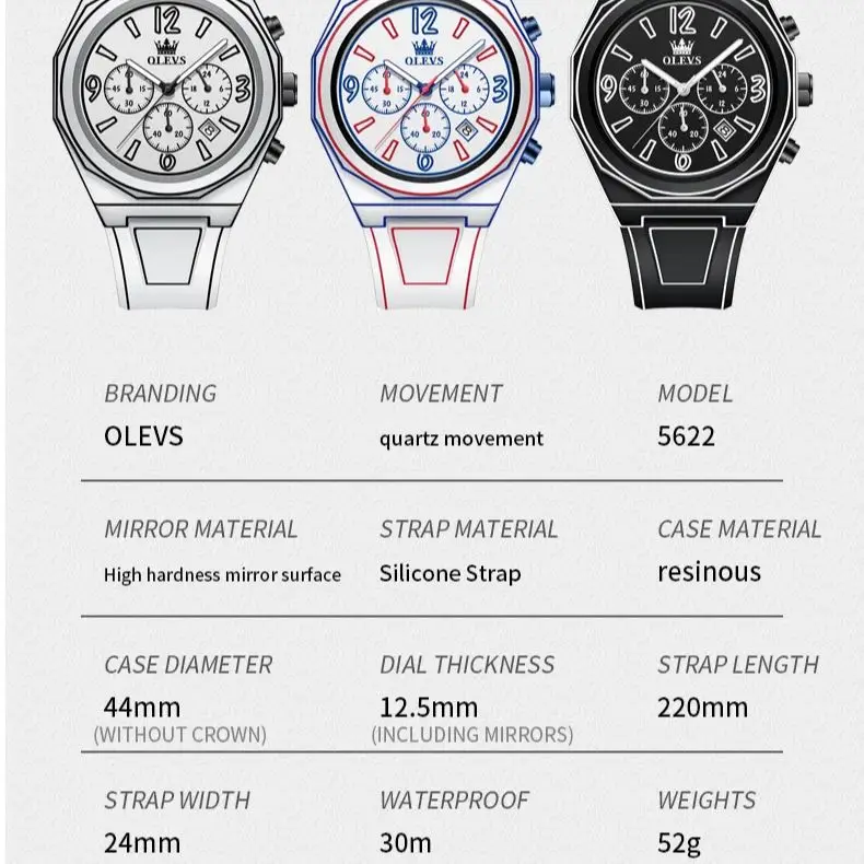 OLEVS 5622 Luxury Men Watch Fashion Simple Manga Style Creative Quartz Watch Personalized Waterproof Calendar Timing Code Watch