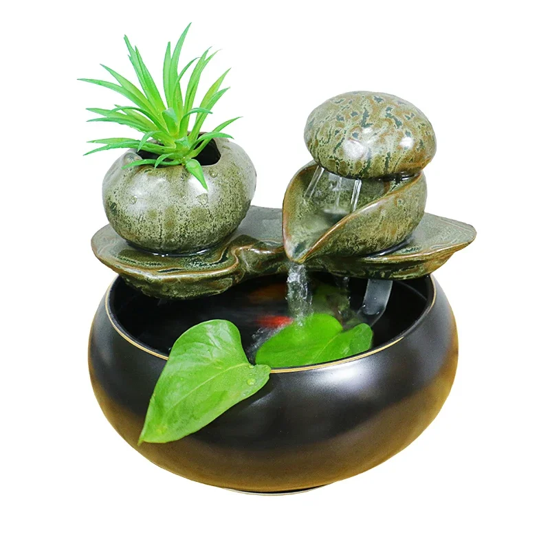 New Chinese style ceramic water dispenser, fountain tabletop, small fish tank decoration, home living room, tea table