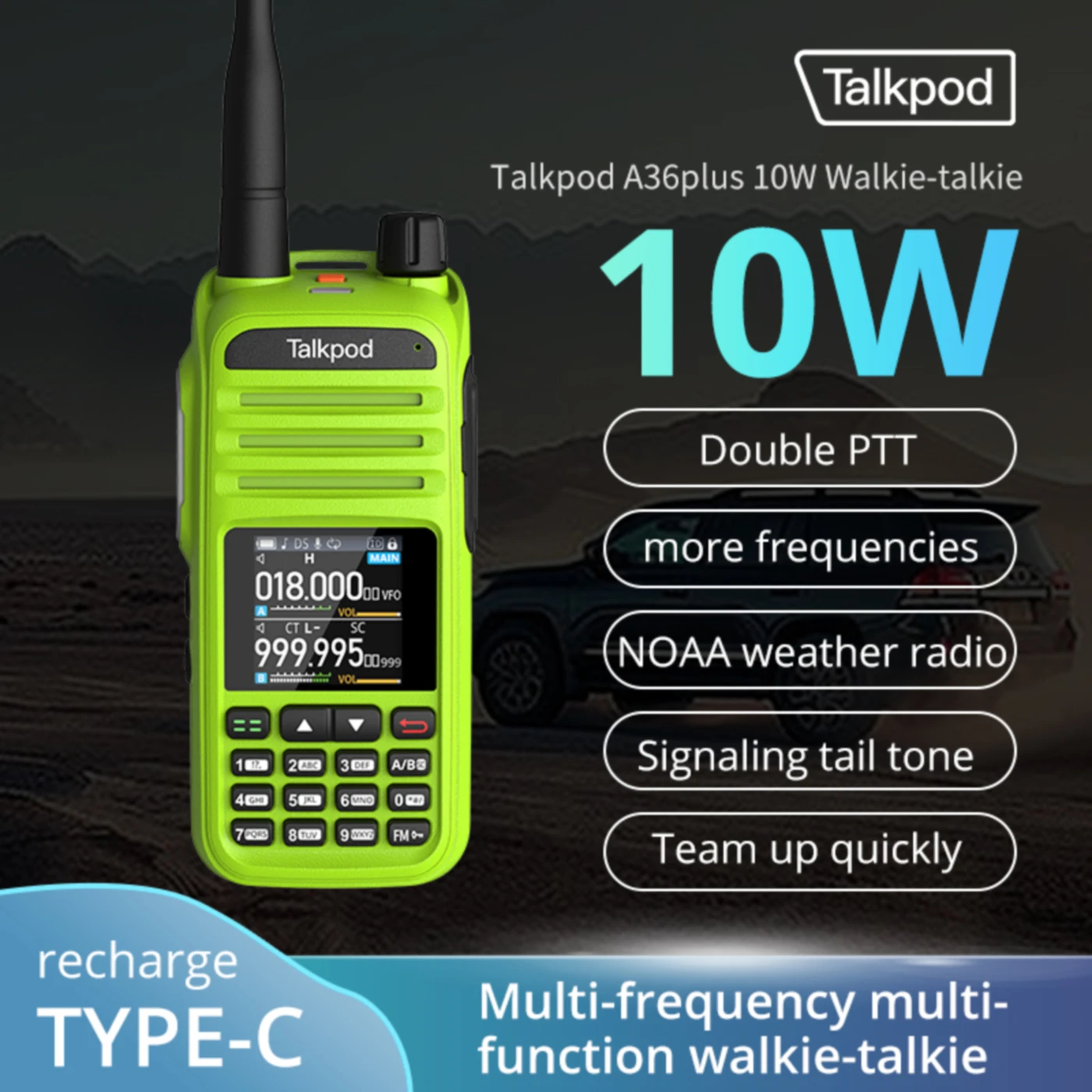 Talkpod A36PLUS MAX Walkie Talkie 8W Long Range Am Fm Commutator Station Camping Amateur Ham Wireless Set With Type-C 3200mAh