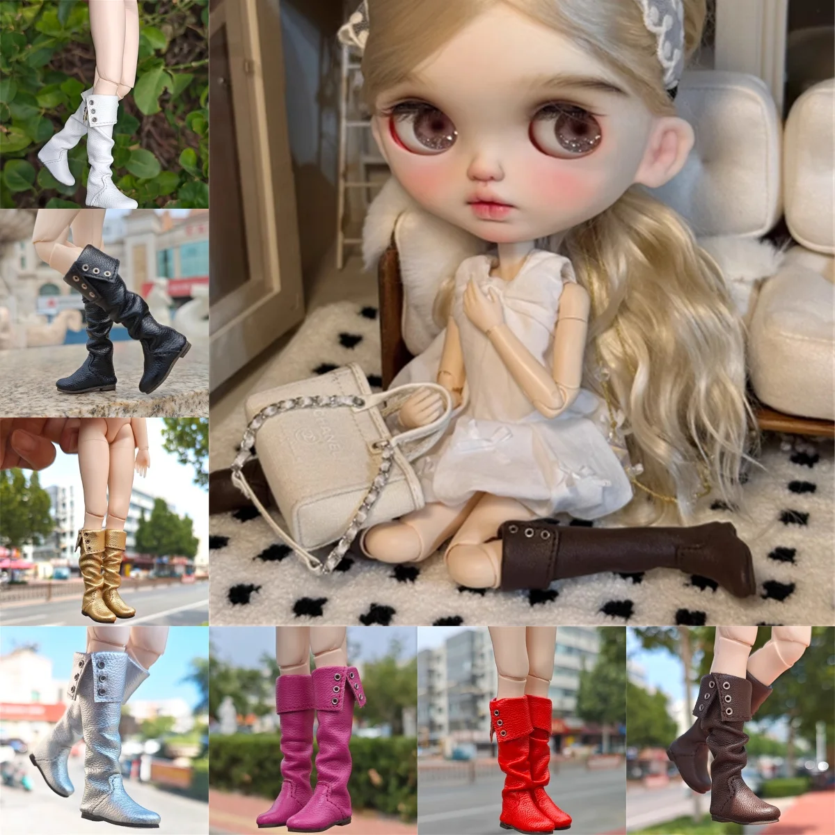 Blyth OB24 OB22 Azone Doll's Accessory Shoes Multicolor Pleated Mid-Calf Boots Fit Girl Action Figure Model For DIY